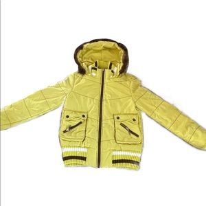 women’s yellow fur puffer jacket